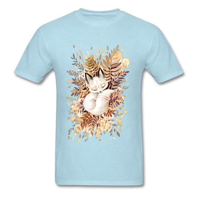 Slumber Fox T-shirt Men Tshirt Naruto Autumn T Shirt Natsume's Book of Friends Tops Sleepy Cat Lovely Clothes Thanksgiving Gift