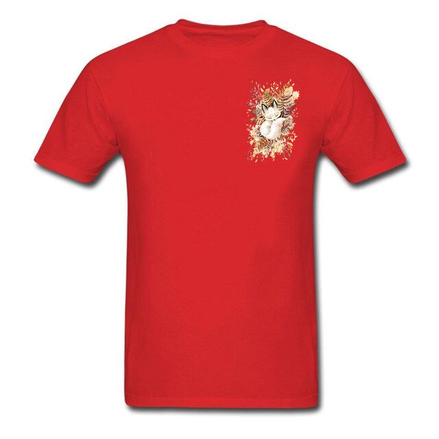 Slumber Fox T-shirt Men Tshirt Naruto Autumn T Shirt Natsume's Book of Friends Tops Sleepy Cat Lovely Clothes Thanksgiving Gift