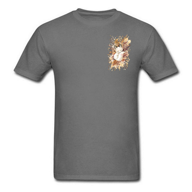 Slumber Fox T-shirt Men Tshirt Naruto Autumn T Shirt Natsume's Book of Friends Tops Sleepy Cat Lovely Clothes Thanksgiving Gift