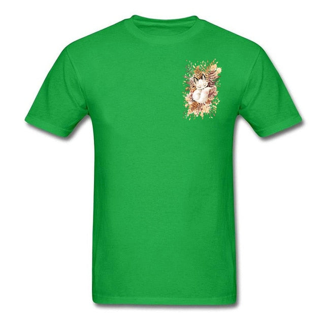 Slumber Fox T-shirt Men Tshirt Naruto Autumn T Shirt Natsume's Book of Friends Tops Sleepy Cat Lovely Clothes Thanksgiving Gift