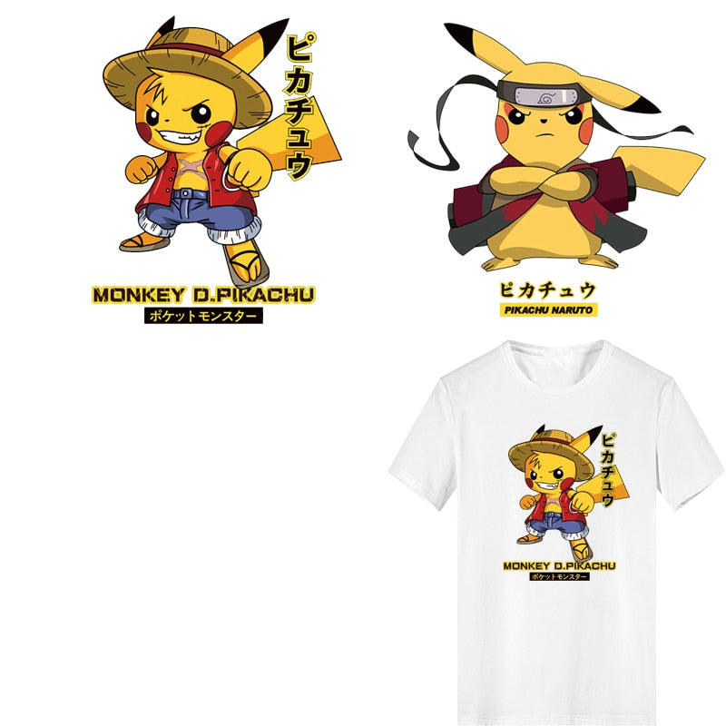 Iron on Anime Pokemon One Piece Naruto Patches for Clothing DIY T-shirt Applique Heat Transfer Vinyl Pikachu Stickers on Clothes