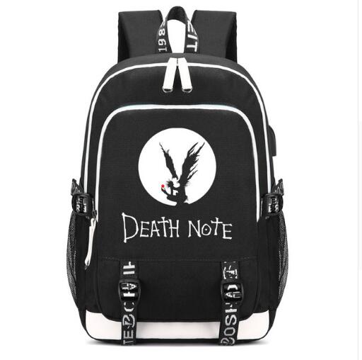Death Note Backpack with USB Charging Port and Lock &Headphone interface for College Student Work Mochilas backpack school