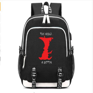 Death Note Backpack with USB Charging Port and Lock &Headphone interface for College Student Work Mochilas backpack school