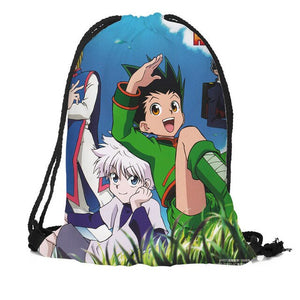 Custom Hunter x Hunter Drawstring Backpack Silk Soft Bag Travel Beach School Backpack More Size Custom You Image