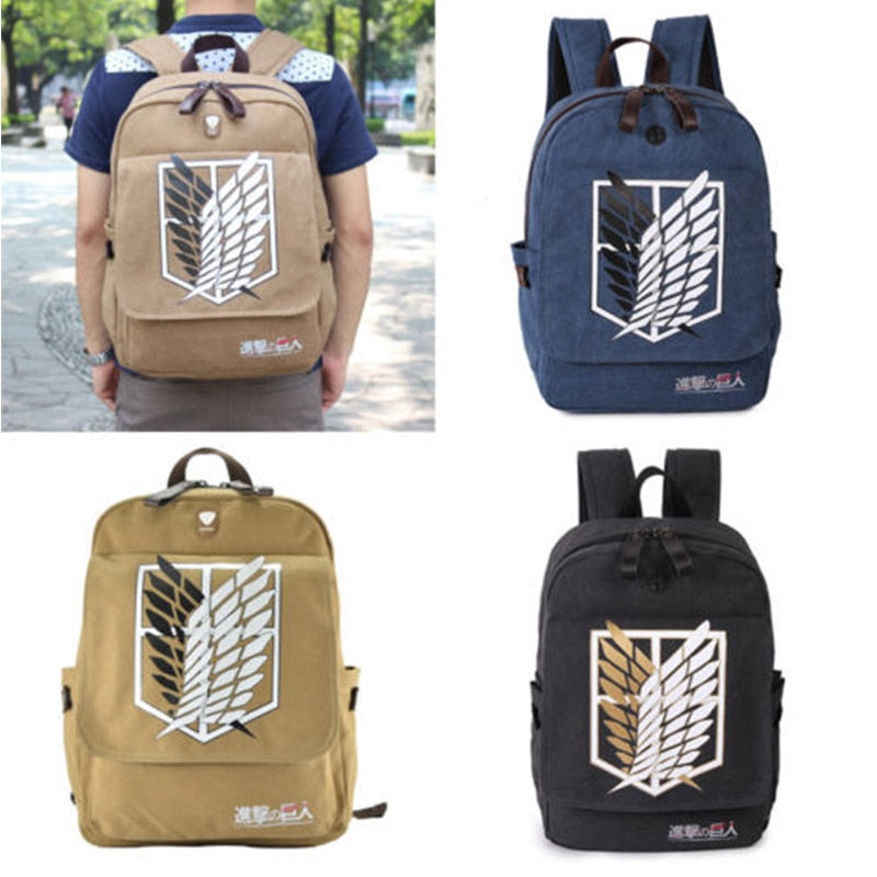 Attack on Titan Backpack Children Schoolbag Teenager Double Straps Shoulder Bag Canvas Anime M- Port Headphone plug Daypack
