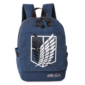 Attack on Titan Backpack Children Schoolbag Teenager Double Straps Shoulder Bag Canvas Anime M- Port Headphone plug Daypack