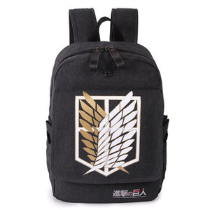 Attack on Titan Backpack Children Schoolbag Teenager Double Straps Shoulder Bag Canvas Anime M- Port Headphone plug Daypack
