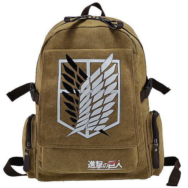 Attack on Titan Backpack Children Schoolbag Teenager Double Straps Shoulder Bag Canvas Anime M- Port Headphone plug Daypack