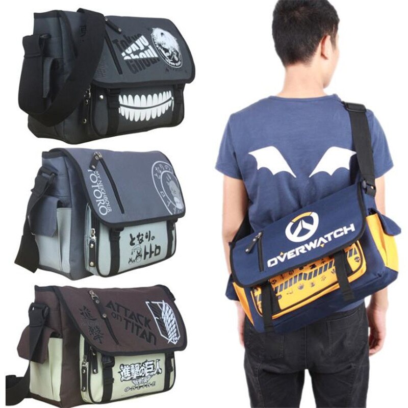 Hot New Anime Haversack Attack on Titan Totoro Tokyo Ghoul Shoulder Bag High Capacity Canvas Leisure Student Messenger Bag