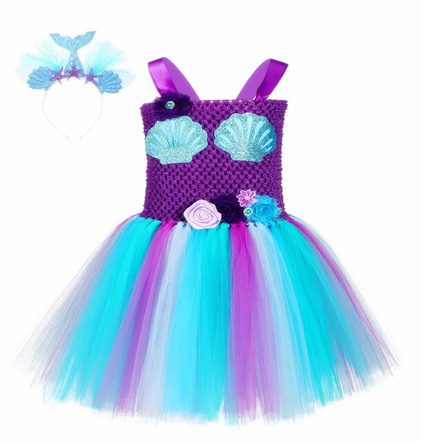 Children Unicorn Costume For Girls Halloween Cosplay Purple Dress Mermaid With Headwear Fish-scale Sequins Party Princess Dress