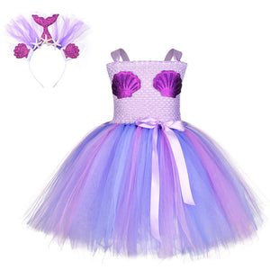 Children Unicorn Costume For Girls Halloween Cosplay Purple Dress Mermaid With Headwear Fish-scale Sequins Party Princess Dress