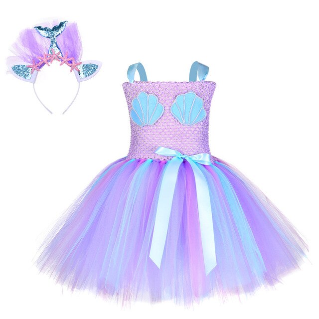 Children Unicorn Costume For Girls Halloween Cosplay Purple Dress Mermaid With Headwear Fish-scale Sequins Party Princess Dress