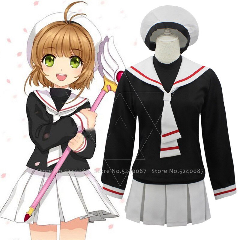 Japanese Anime Card Captor Sakura Cosplay Costumes Girls Navy Collar Sailor School Uniform Suit Women Pleated Skirts Party Dress