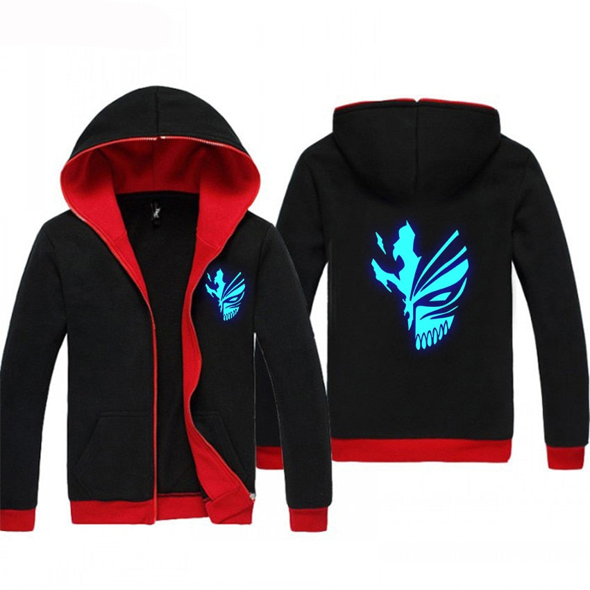 Anime Bleach Kurosaki Ichigo Print Mask Hoodie Sweatshirt Fashion Men's Hooded Luminous Clothes With Men Zipper Hoodies Jacke