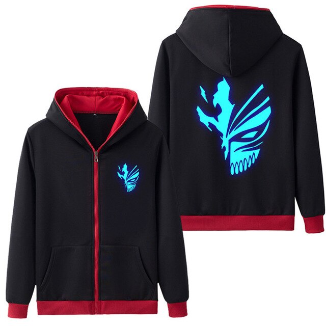 Anime Bleach Kurosaki Ichigo Print Mask Hoodie Sweatshirt Fashion Men's Hooded Luminous Clothes With Men Zipper Hoodies Jacke