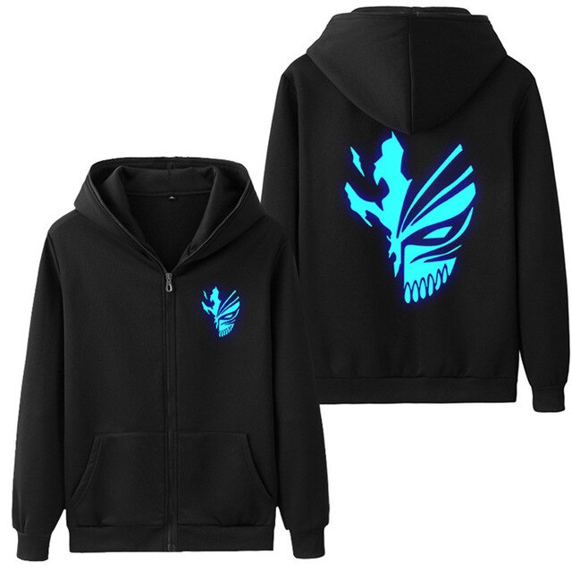 Anime Bleach Kurosaki Ichigo Print Mask Hoodie Sweatshirt Fashion Men's Hooded Luminous Clothes With Men Zipper Hoodies Jacke