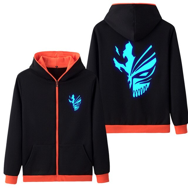 Anime Bleach Kurosaki Ichigo Print Mask Hoodie Sweatshirt Fashion Men's Hooded Luminous Clothes With Men Zipper Hoodies Jacke