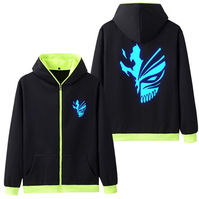 Anime Bleach Kurosaki Ichigo Print Mask Hoodie Sweatshirt Fashion Men's Hooded Luminous Clothes With Men Zipper Hoodies Jacke