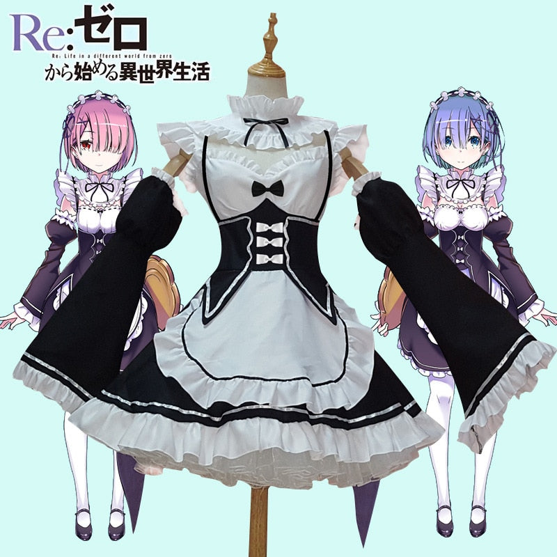 Ram/Rem Cosplay Re:zero Kara Hajimeru Isekai Seikatsu Re Life In a Different World Kawaii Sisters  Costume Maid Servant Dress