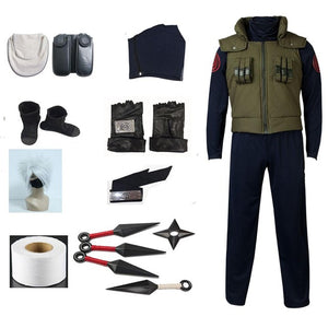 Anime Naruto Cosplay Hatake Kakashi cosplay costume Clothes +gloves+hedband+wig+boots+bags+weapon+mask custom made size
