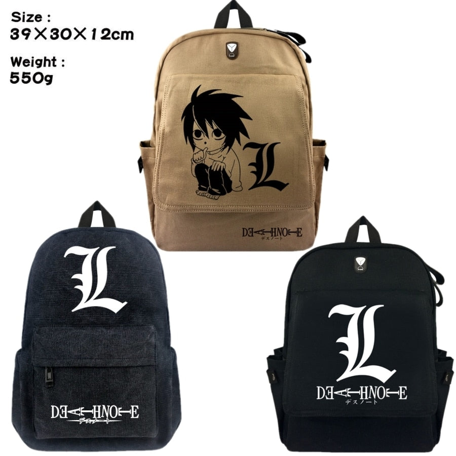 Anime Death Note L student School bag Casual canvas Backpack Fashion Rucksack Black Travel bag Shoulder Bag Bookbag Zip knapsack