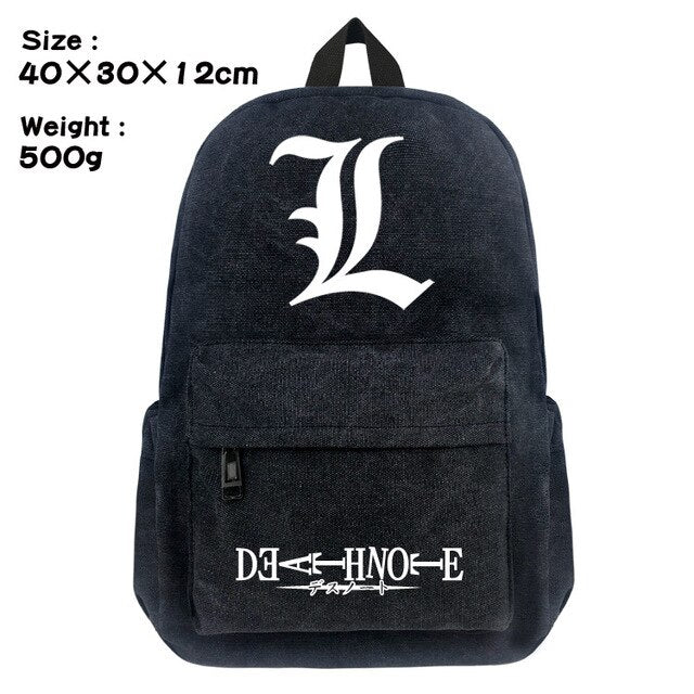 Anime Death Note L student School bag Casual canvas Backpack Fashion Rucksack Black Travel bag Shoulder Bag Bookbag Zip knapsack