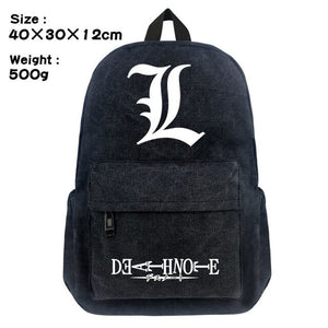 Anime Death Note L student School bag Casual canvas Backpack Fashion Rucksack Black Travel bag Shoulder Bag Bookbag Zip knapsack