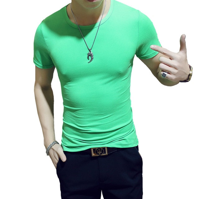 Clothes 2019 Comfortable One Piece T-Shirt Men Short Casual Solid Regular V-Neck Plain Top Tees White Black Blue Mens T Shirts M