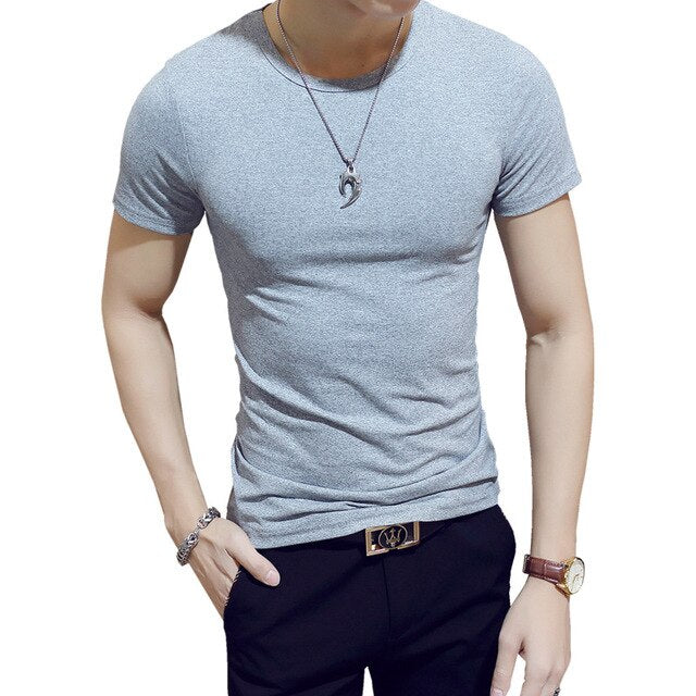 Clothes 2019 Comfortable One Piece T-Shirt Men Short Casual Solid Regular V-Neck Plain Top Tees White Black Blue Mens T Shirts M