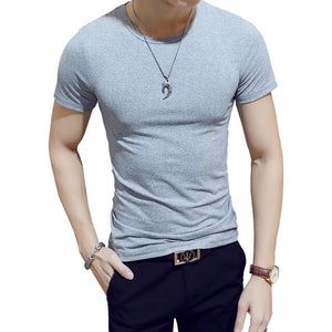 Clothes 2019 Comfortable One Piece T-Shirt Men Short Casual Solid Regular V-Neck Plain Top Tees White Black Blue Mens T Shirts M