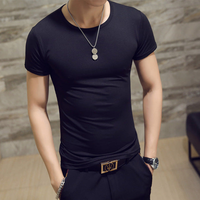 Clothes 2019 Comfortable One Piece T-Shirt Men Short Casual Solid Regular V-Neck Plain Top Tees White Black Blue Mens T Shirts M