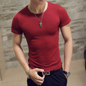 Clothes 2019 Comfortable One Piece T-Shirt Men Short Casual Solid Regular V-Neck Plain Top Tees White Black Blue Mens T Shirts M