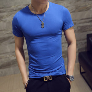 Clothes 2019 Comfortable One Piece T-Shirt Men Short Casual Solid Regular V-Neck Plain Top Tees White Black Blue Mens T Shirts M