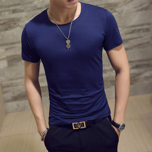Clothes 2019 Comfortable One Piece T-Shirt Men Short Casual Solid Regular V-Neck Plain Top Tees White Black Blue Mens T Shirts M