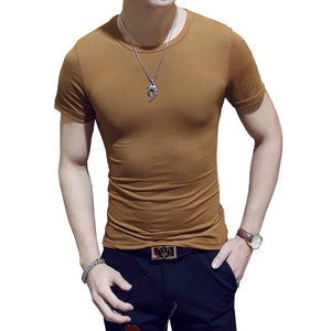 Clothes 2019 Comfortable One Piece T-Shirt Men Short Casual Solid Regular V-Neck Plain Top Tees White Black Blue Mens T Shirts M