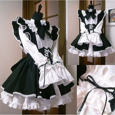 Maid Dress Cosplay sprouting day animation world cafeteria Cafe dress, long dress, black and white Maid Dress masculin costume