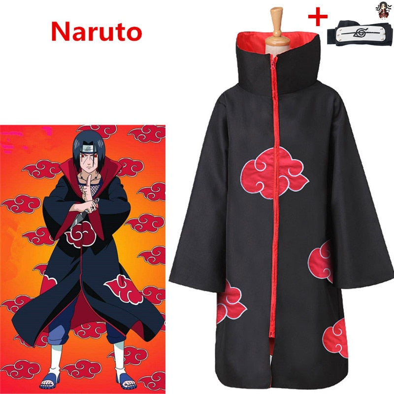 Anime NARUTO Akatsuki Uchiha Itachi Cosplay Costumes Unisex Kids Adults Ninja Cloak Jumpsuits Cloak+Headband Robe Suit P