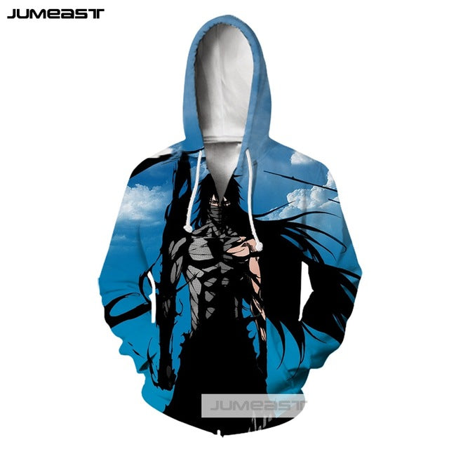 Jumeast Brand 3D Printed Fashion Clothes Anime Bleach Men/Women Zipper Hoodie Harajuku Hip Hop Long Sleeve Jacket Sport Pullover