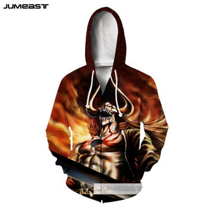 Jumeast Brand 3D Printed Fashion Clothes Anime Bleach Men/Women Zipper Hoodie Harajuku Hip Hop Long Sleeve Jacket Sport Pullover